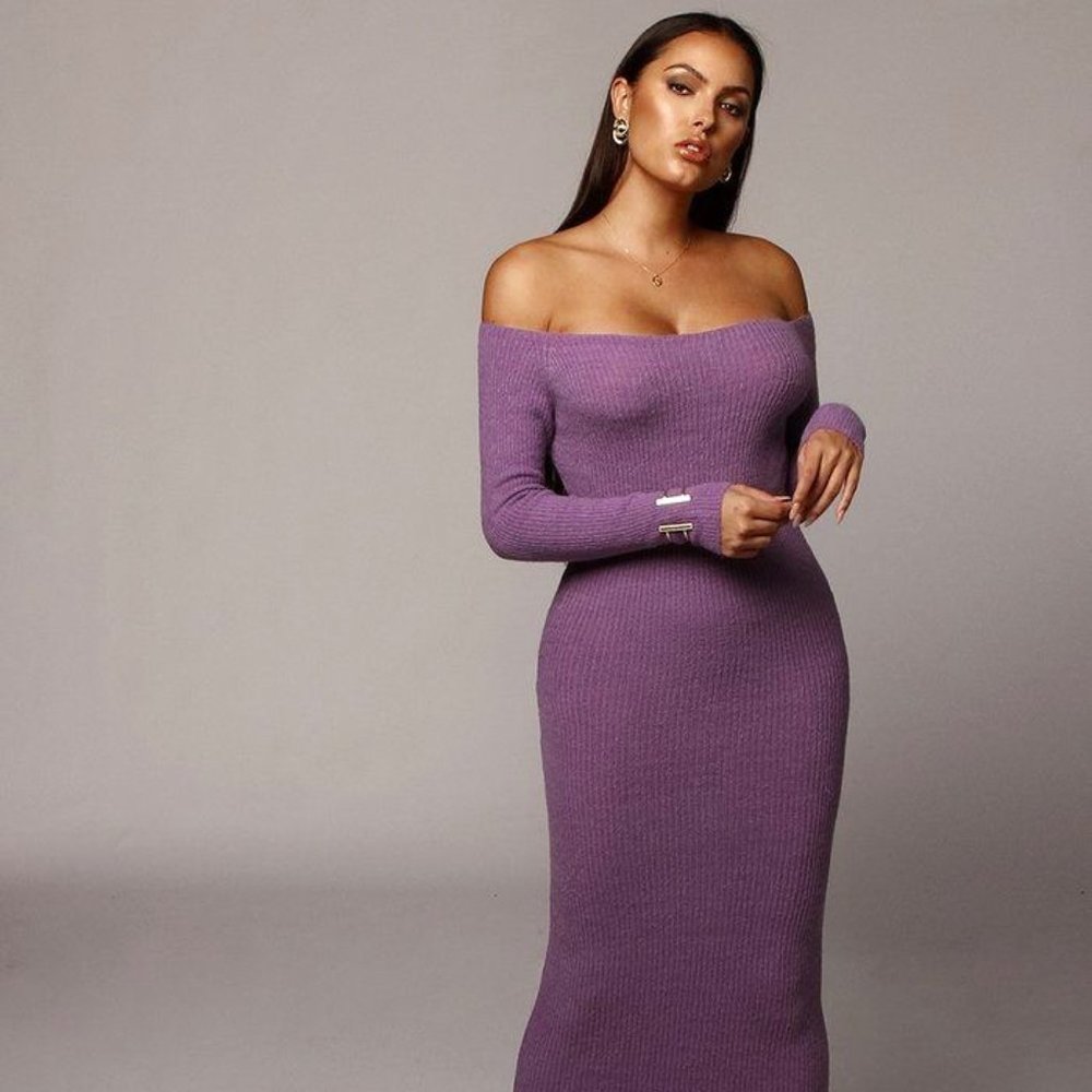 NWT JLUXLABEL Synthia Knit Maxi Dress L Purple